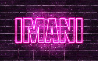 Imani, 4k, wallpapers with names, female names, Imani name, purple neon lights, horizontal text, picture with Imani name