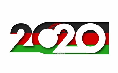 Malawi 2020, Flaggan i Malawi, vit bakgrund, Malawi, 3d-konst, 2020 begrepp, Malawi flagga, 2020 Nytt &#197;r, 2020 Malawi flagga