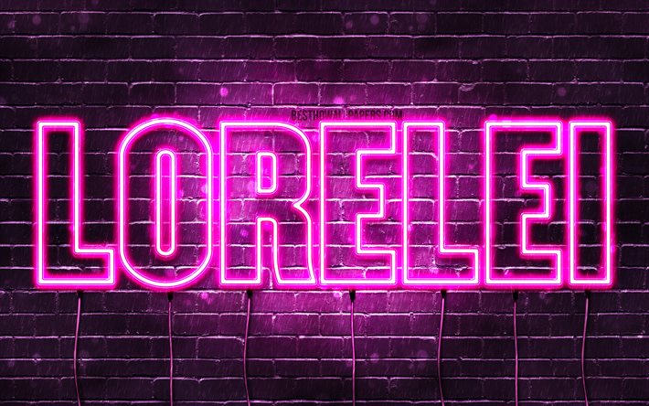 Lorelei, 4k, wallpapers with names, female names, Lorelei name, purple neon lights, horizontal text, picture with Lorelei name