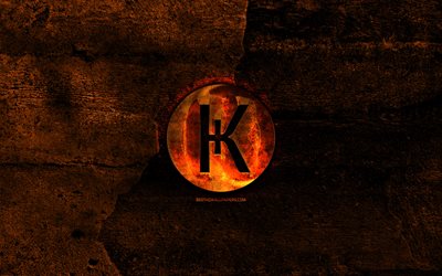 Karbovanets fiery logo, orange stone background, creative, Karbovanets logo, cryptocurrency, Karbovanets