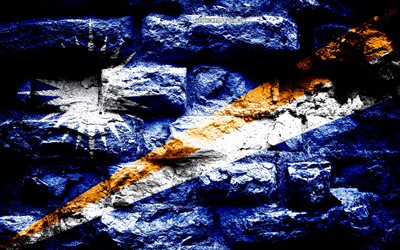 Marshall Islands flag, grunge brick texture, Flag of Marshall Islands, flag on brick wall, Marshall Islands, flags of Oceania countries