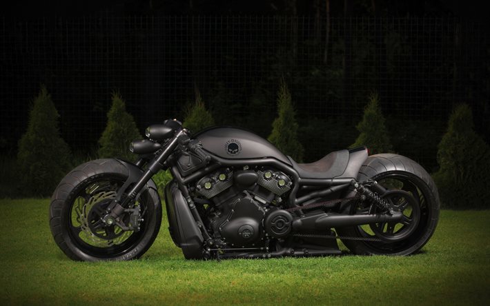 Harley-Davidson, chopper, lyx matt svart motorcykel, egen Harley-Davidson, tuning, amerikanska motorcyklar