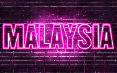 Malaysia, 4k, wallpapers with names, female names, Malaysia name, purple neon lights, horizontal text, picture with Malaysia name