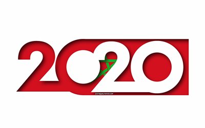 Marocko 2020, Flaggan i Marocko, vit bakgrund, Marocko, 3d-konst, 2020 begrepp, Marocko flagga, 2020 Nytt &#197;r, 2020 Marocko flagga