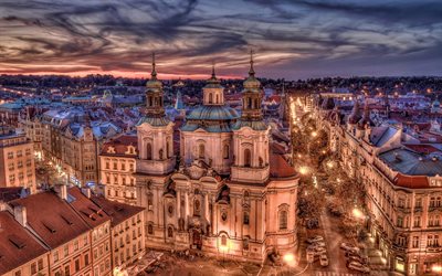 Prague at evening, nightscapes, streets, HDR, Czech Republic, Prague, Europe