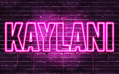 Kaylani, 4k, wallpapers with names, female names, Kaylani name, purple neon lights, horizontal text, picture with Kaylani name