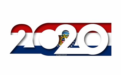 Missouri 2020, d&#39;&#233;tat AM&#201;RICAIN, Drapeau du Missouri, fond blanc, Missouri, art 3d, 2020 concepts, drapeau, drapeau des &#233;tats am&#233;ricains, 2020 Nouvel An, 2020 Missouri drapeau