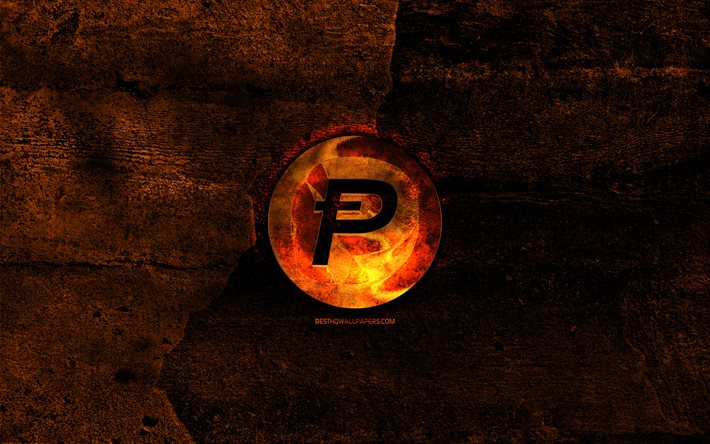 PotCoin燃えるようなマーク, オレンジ色石の背景, 創造, PotCoinロゴ, cryptocurrency, PotCoin