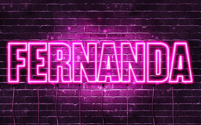 Fernanda, 4k, wallpapers with names, female names, Fernanda name, purple neon lights, horizontal text, picture with Fernanda name