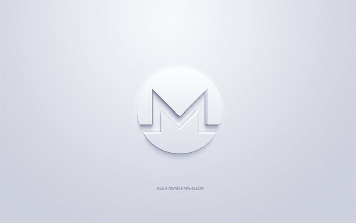 Monero logotyp, 3d-vit logo, 3d-konst, vit bakgrund, cryptocurrency, Monero, finansiering begrepp, f&#246;retag, Monero 3d-logotyp