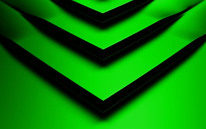 green 3D arrow, 4k, creative, geometric shapes, arrows, 3D arrows, green backgrounds, green arrows, geometry, background with arrows