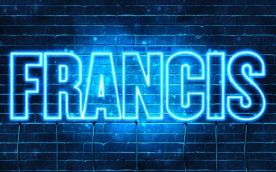 Francis, 4k, wallpapers with names, horizontal text, Francis name, blue neon lights, picture with Francis name