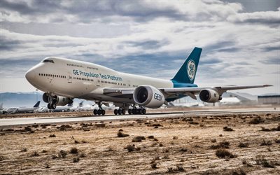 Flying Boeing 777X, HDR, airplane, Boeing 777X, airliner, General Electric GE9X, airport, passenger planes, Boeing, 777X