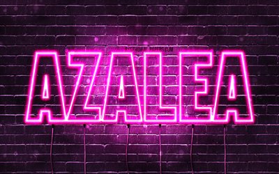 Azalea, 4k, wallpapers with names, female names, Azalea name, purple neon lights, horizontal text, picture with Azalea name