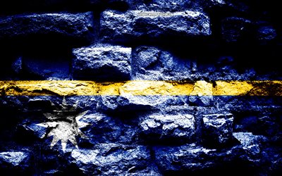 Nauru flag, grunge brick texture, Flag of Nauru, flag on brick wall, Nauru, flags of Oceania countries