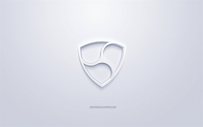 NEM logo, 3d white logo, 3d art, white background, cryptocurrency, NEM, finance concepts, business, NEM 3d logo