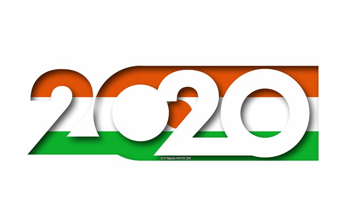 2020 Nijer, Nijer, beyaz arka plan, 3d sanat Bayrağı, 2020 kavramlar, Nijer bayrağı, 2020 Yeni Yıl 2020