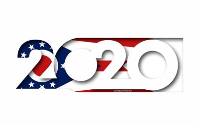 Ohio 2020, US state, Flag of Ohio, white background, Ohio, 3d art, 2020 concepts, Ohio flag, flags of american states, 2020 New Year, 2020 Ohio flag