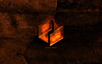 Ubiq fiery logo, orange stone background, creative, Ubiq logo, cryptocurrency, Ubiq