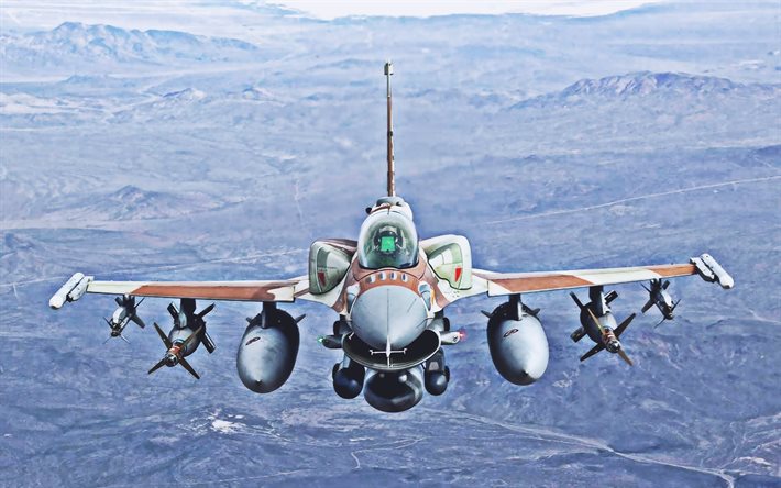 General Dynamics F-16 Fighting Falcon, close-up, avion de chasse, General Dynamics, l&#39;Arm&#233;e am&#233;ricaine, le Vol des F-16 de combat F-16, l&#39;avion de combat