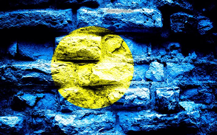 Palau drapeau grunge texture de brique, le Drapeau des Palaos, drapeau sur le mur de brique, Palau, les drapeaux des pays d&#39;Oc&#233;anie