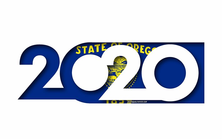 Oregon 2020, AMERIKANSKA staten, Flaggan i Oregon, vit bakgrund, Oregon, 3d-konst, 2020 begrepp, Oregon flagga, flags of american states, 2020 Nytt &#197;r, 2020 Oregon flagga