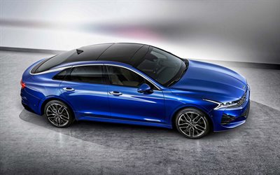 Kia Optima, 2020, 4K, vista lateral, sedan azul, azul novo Optima, classe executiva, Carros coreanos, Kia