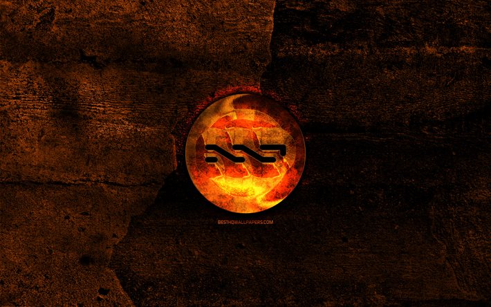 Nxt fiery logo, orange stone background, creative, Nxt logo, cryptocurrency, Nxt
