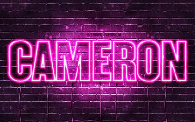 Cameron, 4k, tapeter med namn, kvinnliga namn, Cameron namn, lila neon lights, &#246;vergripande text, bild med Cameron namn