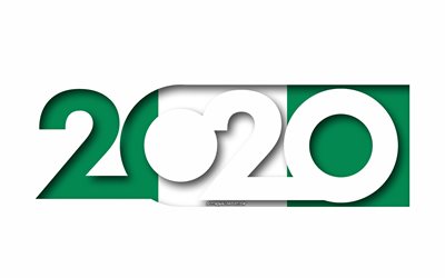 Nigeria 2020, Flag of Nigeria, white background, Nigeria, 3d art, 2020 concepts, Nigeria flag, 2020 New Year, 2020 Nigeria flag