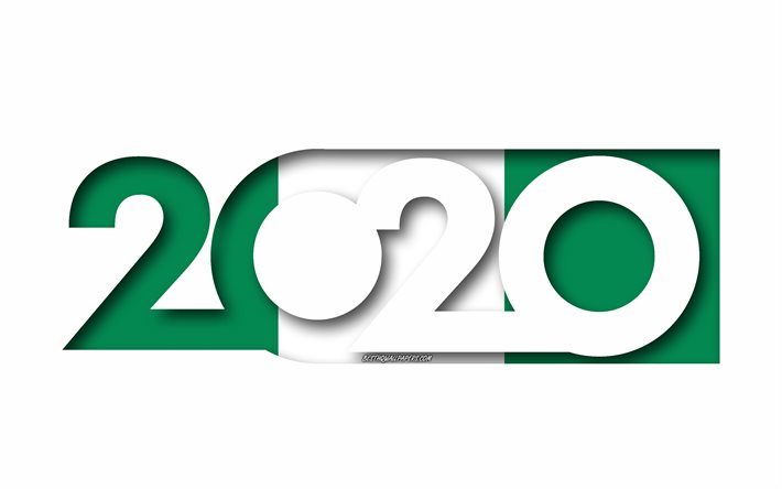 2020 Nijerya, Nijerya, beyaz arka plan, 3d sanat Bayrağı, 2020 kavramlar, Nijerya bayrağı, 2020 Yeni Yıl, 2020 Nijerya bayrağı