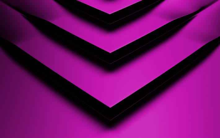 violet 3D arrow, 4k, creative, geometric shapes, arrows, 3D arrows, violet backgrounds, violet arrows, geometry, background with arrows
