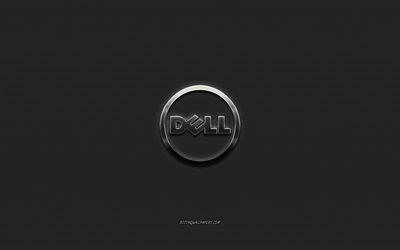 Dell steel logo, black metal grille background, Dell emblem, Dell, metal texture Dell emblem
