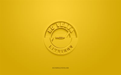 HC Litvinov, Czech ice hockey club, creative 3D logo, yellow background, Czech Extraliga, Litvinov, Czech Republic, 3d art, ice hockey, HC Litvinov 3d logo