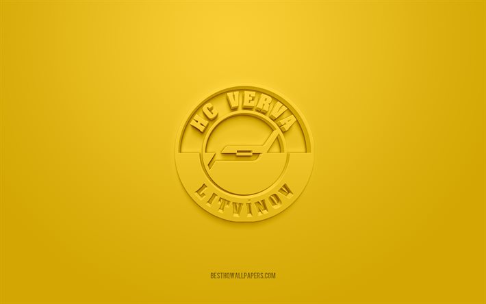 HC Litvinov, club di hockey su ghiaccio ceco, logo 3D creativo, sfondo giallo, Extraliga ceca, Litvinov, Repubblica Ceca, arte 3d, hockey su ghiaccio, logo 3d HC Litvinov