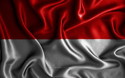 Bandiera indonesiana, 4k, bandiere ondulate di seta, paesi asiatici, simboli nazionali, bandiera dell&#39;Indonesia, bandiere in tessuto, arte 3D, Indonesia, Asia, bandiera 3D dell&#39;Indonesia