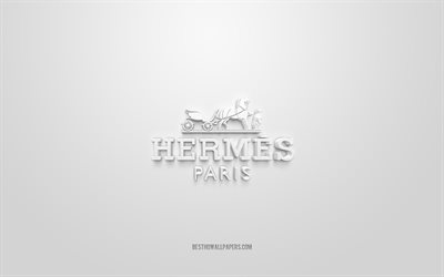 Hermes logo, white background, Hermes 3d logo, 3d art, Hermes, brands logo, white 3d Hermes logo