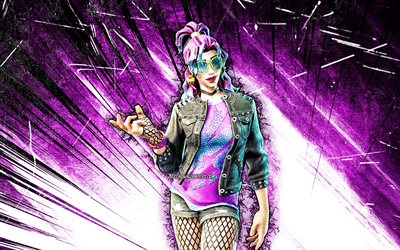 4k, Synth Star, art grunge, Fortnite Battle Royale, Personnages Fortnite, Synth Star Skin, rayons abstraits violets, Fortnite, Synth Star Fortnite