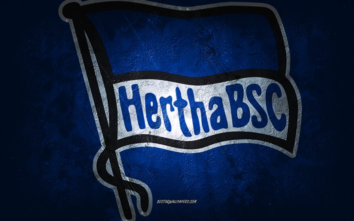 Hertha BSC, clube de futebol alem&#227;o, fundo de pedra azul, logotipo do Hertha BSC, arte do grunge, Bundesliga, futebol, Alemanha, emblema do Hertha BSC