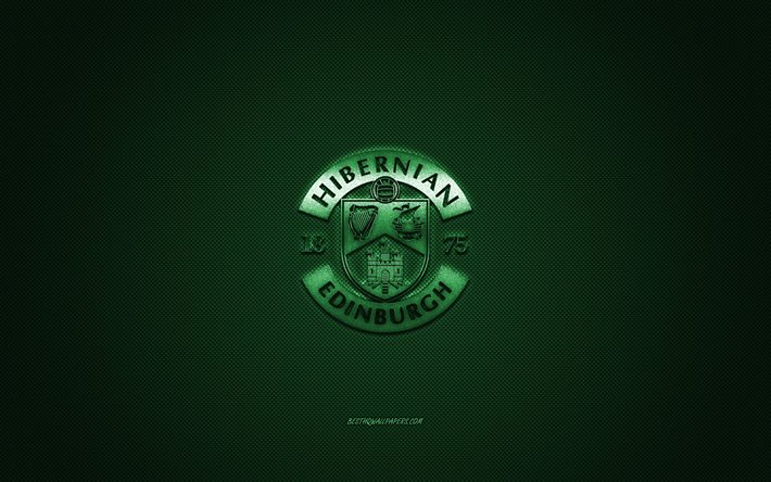 Hibernian FC, Skotlannin jalkapalloseura, Scottish Premiership, vihre&#228; logo, vihre&#228; hiilikuitutausta, jalkapallo, Edinburgh, Skotlanti, Hibernian FC-logo