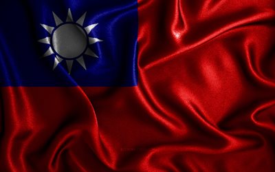 Bandeira de Taiwan, 4k, bandeiras onduladas de seda, pa&#237;ses asi&#225;ticos, s&#237;mbolos nacionais, bandeiras de tecido, bandeira de Taiwan, arte 3D, Taiwan, &#193;sia, bandeira 3D de Taiwan