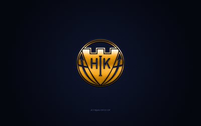 Hobro IK, tanskalainen jalkapalloseura, tanskalainen Superliga, keltainen logo, sininen hiilikuitutausta, jalkapallo, Hobro, Tanska, Hobro IK-logo