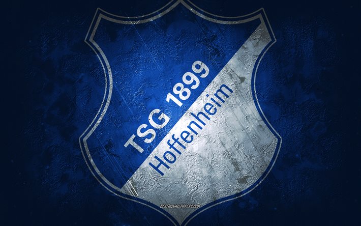 TSG 1899 Hoffenheim, German football club, blue stone background, TSG 1899 Hoffenheim logo, grunge art, Bundesliga, football, Germany, TSG 1899 Hoffenheim emblem
