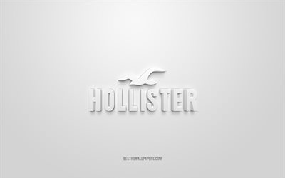 Hollister logo, white background, Hollister 3d logo, 3d art, Hollister, brands logo, white 3d Hollister logo