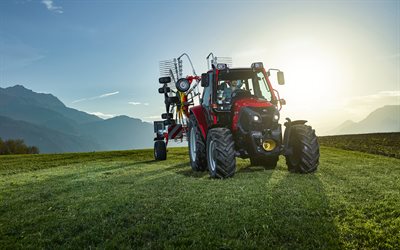 Lindner Lintrac 75 LS, 草原, 草を摘む, 2021年のトラクター, 赤いトラクター, 農業機械, 農業, リンドナー