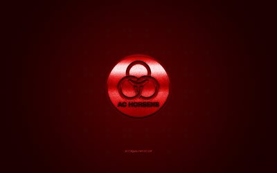 Horsens FC, tanskalainen jalkapalloseura, tanskalainen Superliga, punainen logo, punainen hiilikuitutausta, jalkapallo, Horsens, Tanska, Horsens FC -logo