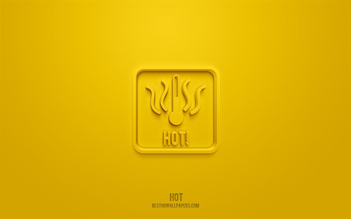Hot 3d icon, yellow background, 3d symbols, Hot, Warning icons, 3d icons, Hot sign, Warning 3d icons, yellow warning signs