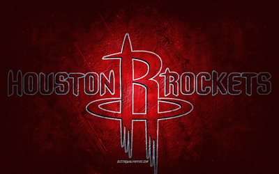 Houston Rockets, American basketball team, red yellow stone background, Houston Rockets logo, grunge art, NBA, basketball, USA, Houston Rockets emblem