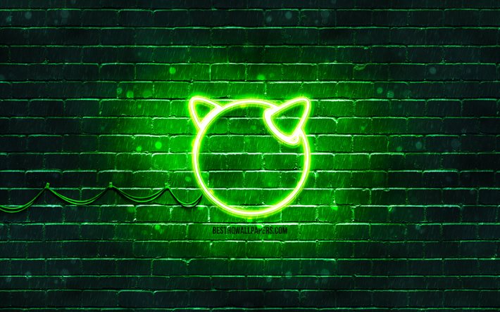 FreeBSD green logo, 4k, green brickwall, FreeBSD logo, OS, FreeBSD neon logo, FreeBSD