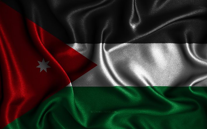 ヨルダンの国旗, 4k, シルクの波状の旗, アジア諸国, 国のシンボル, ファブリックフラグ, 3Dアート, ヨルダン, アジア, ジョーダン3Dフラグ